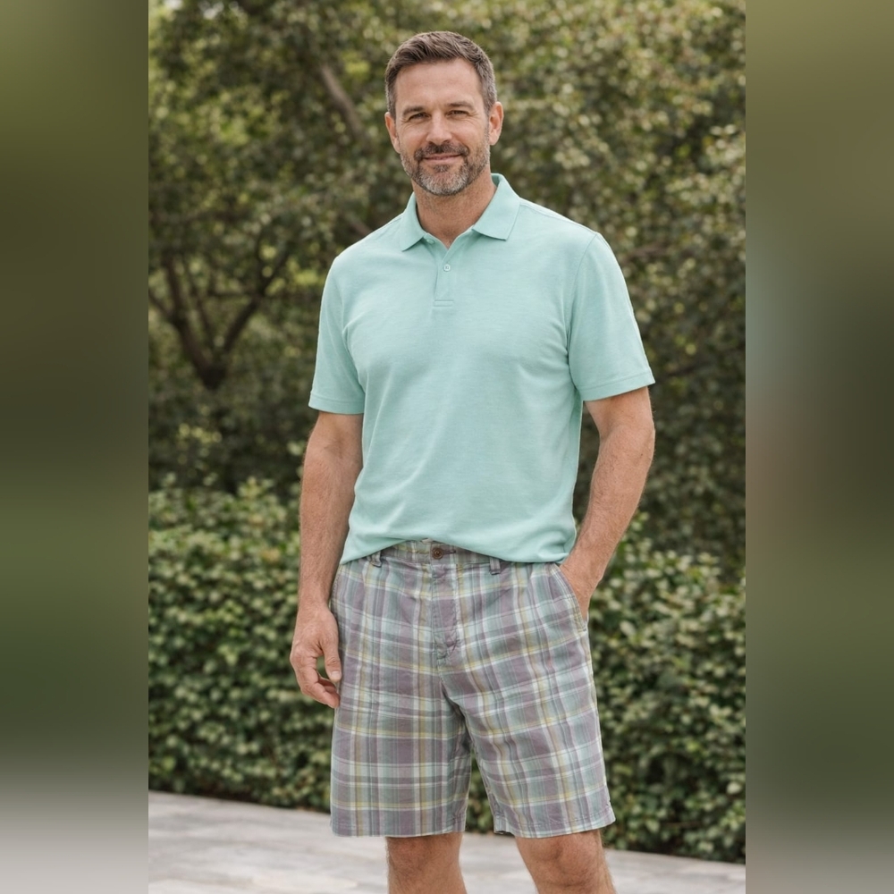 Tommy Bahama Grey & Aqua Green Bermuda Plaid Shorts Pants for Men Sz 36 - Picture 3 of 6